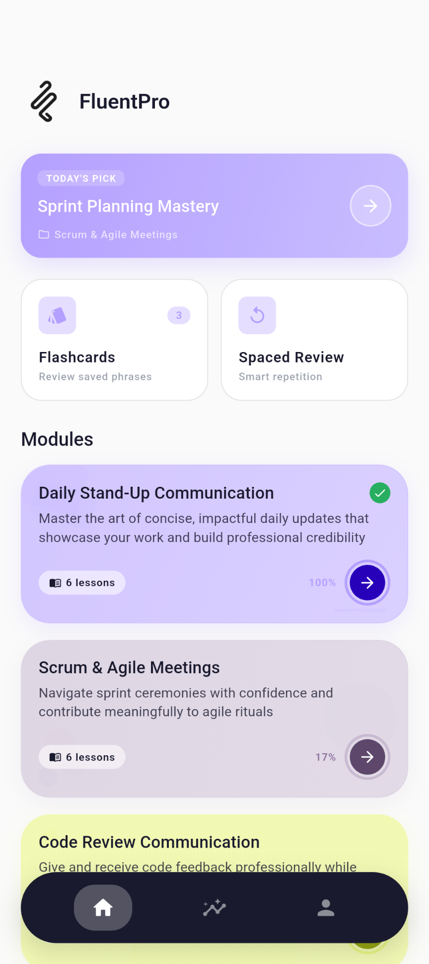 FluentPro home screen